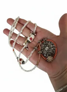 FIVA Mother Of Pearl Hand Painted Ceramic Bead & Rhinestone Necklace