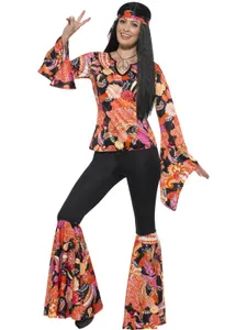 60s Willow The Hippie Costume MultiColoured Top/Trousers/Headscarf/Medallion -XL