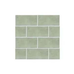 10 Pcs Tile Sticker, 20cm/8inch Sage Green Brick Self Adhesive Stick on Tiles