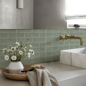 10 Pcs Tile Sticker, 20cm/8inch Sage Green Brick Self Adhesive Stick on Tiles