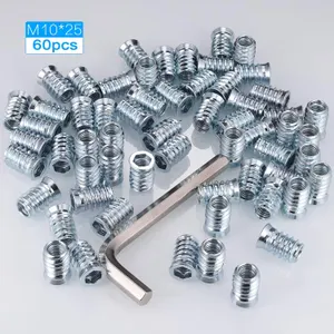 Zocipro 60Pcs M10 x 25mm Zinc Alloy Threaded Insert Nuts for Wood, Allen Key Hex