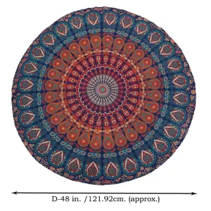 JOBLOT 40x RAJRANG Round Tapestry Golden Blue Mandala Peacock Pure Cotton 122cm