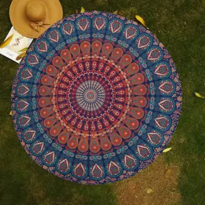 JOBLOT 40x RAJRANG Round Tapestry Golden Blue Mandala Peacock Pure Cotton 122cm