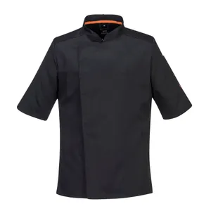 Portwest C738 Chef Jacket Short Sleeve MeshAir Slim Fit Texpel Water Black S