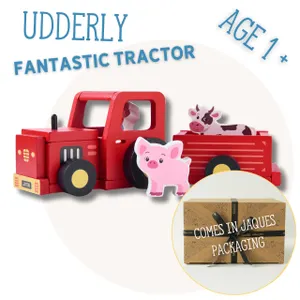 Jaques of London Red Wooden Tractor Toy Set | Farm Play for Toddlers 1-2 Yrs