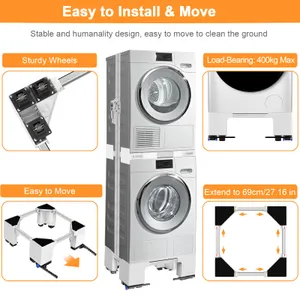 NIUXX Adjustable Mobile Washing Machine Base w/ Brake Wheels 46-69cm H19.5cm