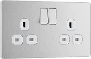 4x BG Electrical Double Switched Wall Socket Screwless Evolve Brushed Steel 13A