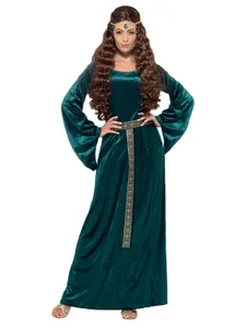 Smiffys Medieval Maid Costume Dress Gown XL UK 20-22 Green Velour New