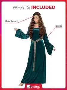 Smiffys Medieval Maid Costume Dress Gown XL UK 20-22 Green Velour New