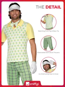 Smiffys Gone Golfing Mens Costume Green M Fancy Dress Party Outfit 38-40