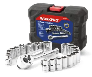 WORKPRO 24PC 3/8" Drive Socket Set, Ratchet Wrench Kit with Storage Case