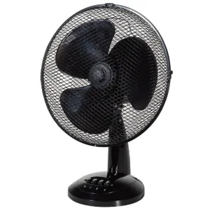 Zanussi 12in Portable Desk Fan - 3 Speed, Oscillation, Quiet, Black ZNPDF1221B