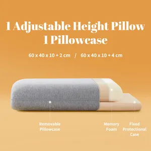 Sonive Adjustable Height Memory Foam Pillow 60x40cm Grey Removable Cover