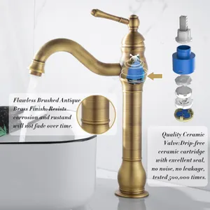Namuoto Bathroom Sink Tap, 360° Rotatable Basin Mixer, Brass Brushed Gold Faucet