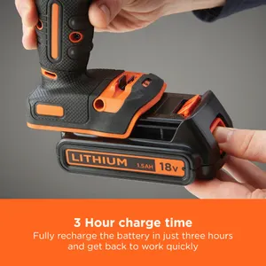 BLACK+DECKER 18V Cordless Hammer Drill, BCD700S1K-GB + Battery + Charger
