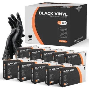 PRAIMA Black Vinyl Gloves, 1000 Count, Powder Free & Latex Free 10x100