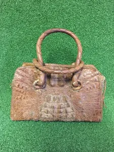 Vintage Crocodile Aligator Handbag Brown Skin Leather Designer 1950s Medium Size