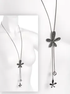 New w/ Tags Hematite Black Diamond Grey Faux Pearl Flower Chain Necklace