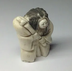 ANTIQUE JAPANESE NETSUKE Carving Figure Spinning Head Asian Art Used
