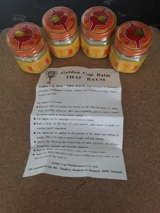 Golden Cup Balm, Thai Balm,  For headaches, rheumatism, Strains, Sprains, Bites