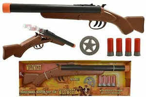 DOUBLE BARREL SHOTGUN WILD WEST WESTERN TOY KIDS FUN SHOOTING + BULLETS BLASTER